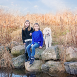 Kids and dog at pond NH